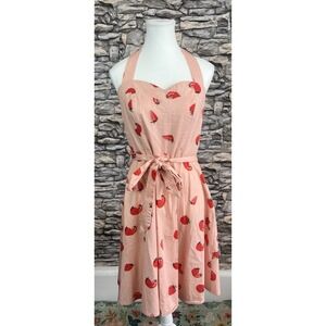 Topdress Pink Strawberry Halter Tradwife 50's Style Rockabilly Cotton Dress Sz L